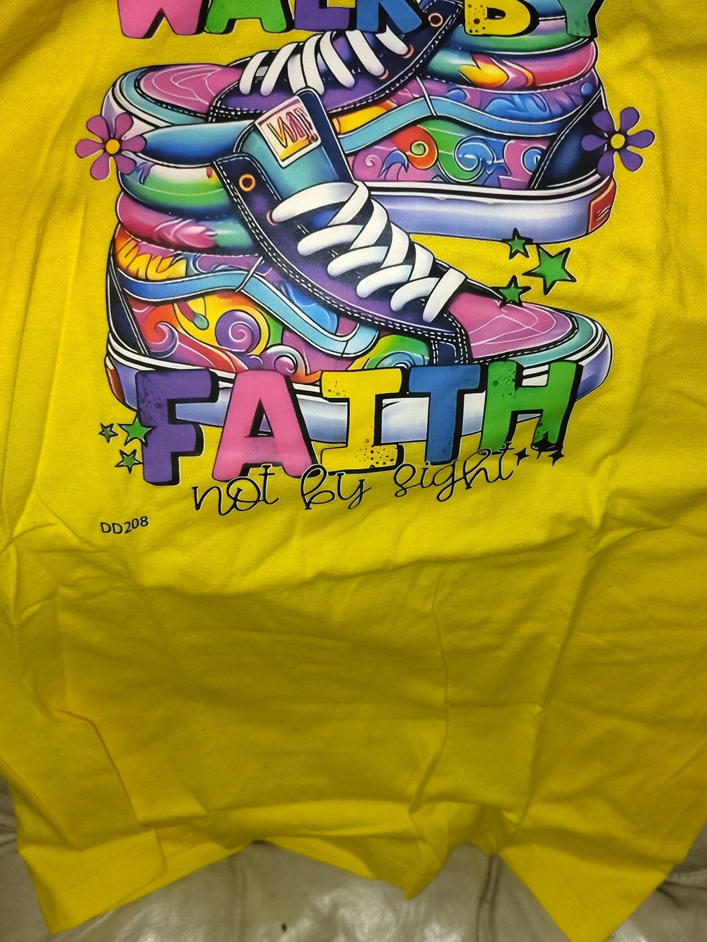 Bright Yellow Graphic Tee with Colorful Sneaker Art